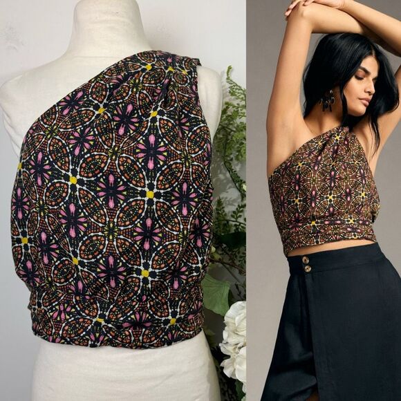 ANTHROPOLOGIE | one-shoulder linen top | medium | linen - Picture 2 of 12